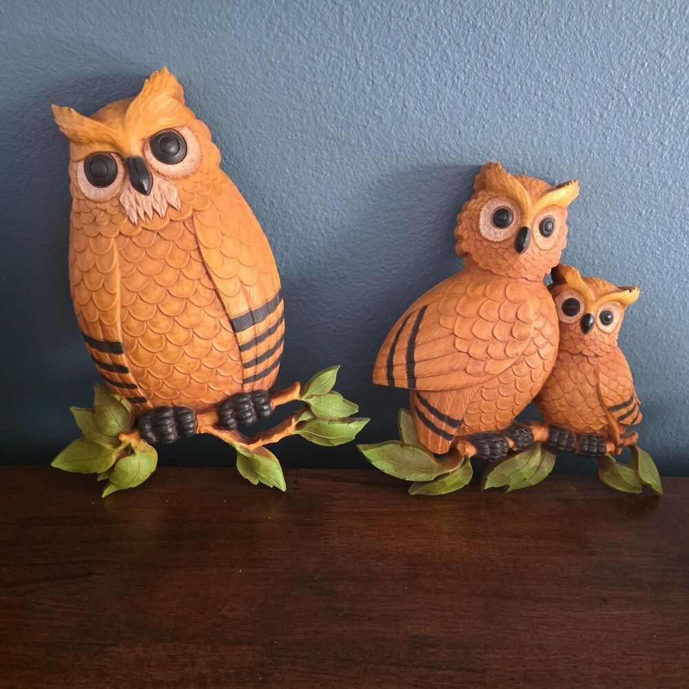 Vintage MCM Homco Owl Family Wall Hanging Decor 3D Foam 1970’s